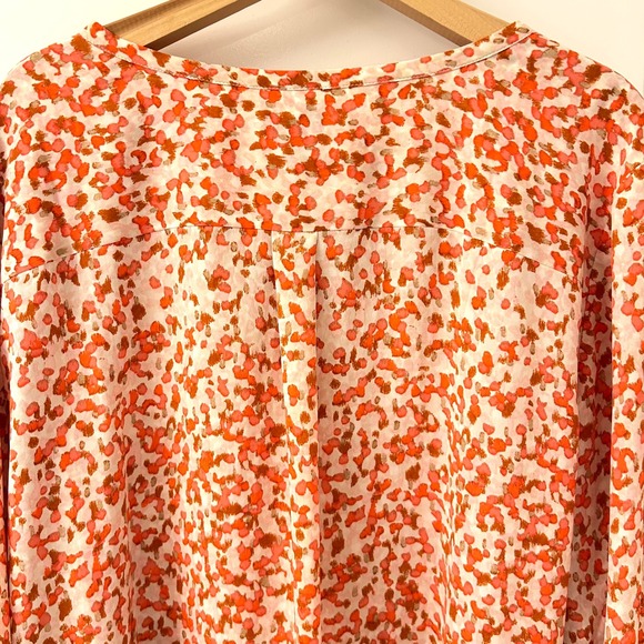 Talbots Woman 3X Orange Abstract Floral Pintuck Split Neck Blouse Long Sleeve - Picture 14 of 16